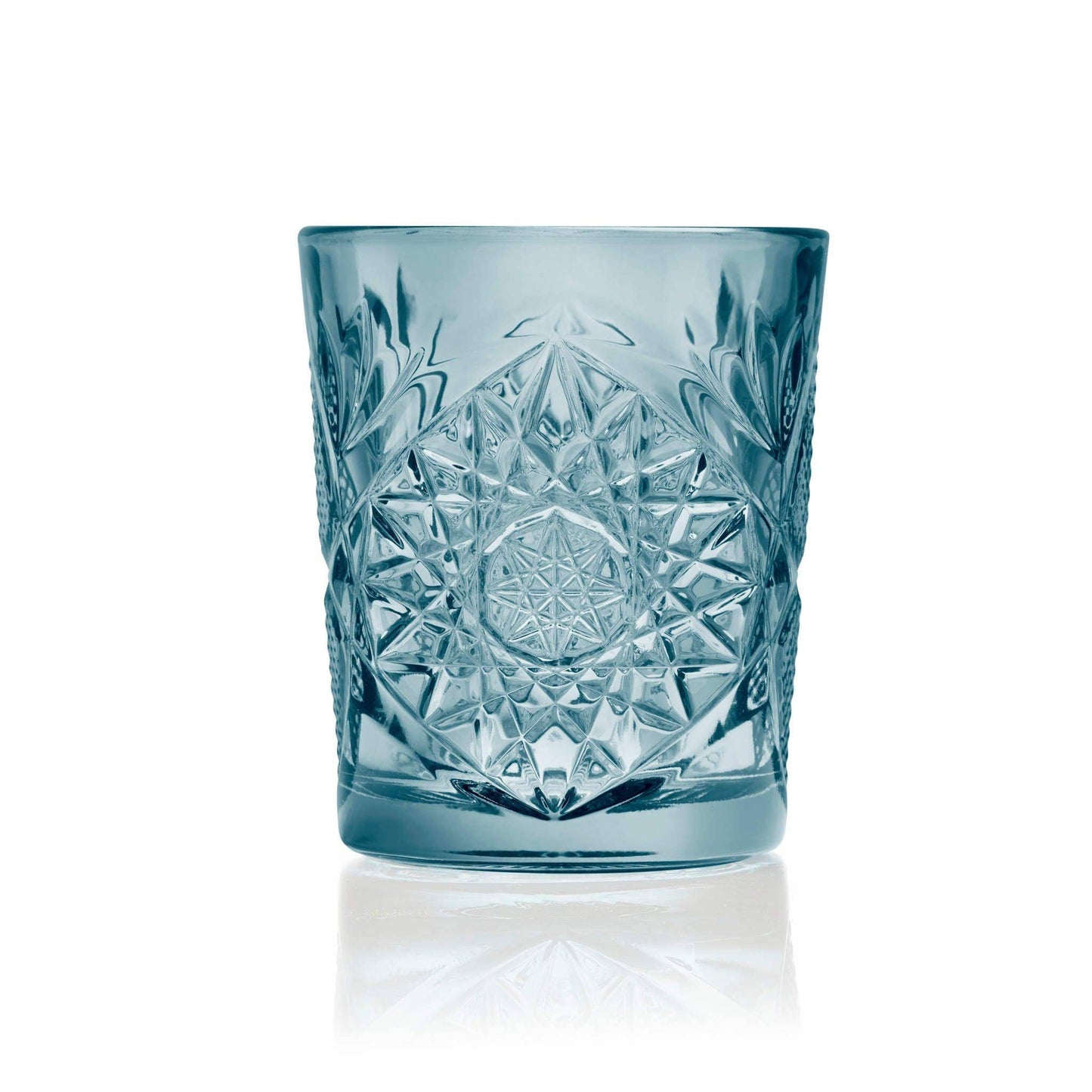 ETCHED VINTAGE ROCKS GLASSES – BLUE TINTED, SET OF 4