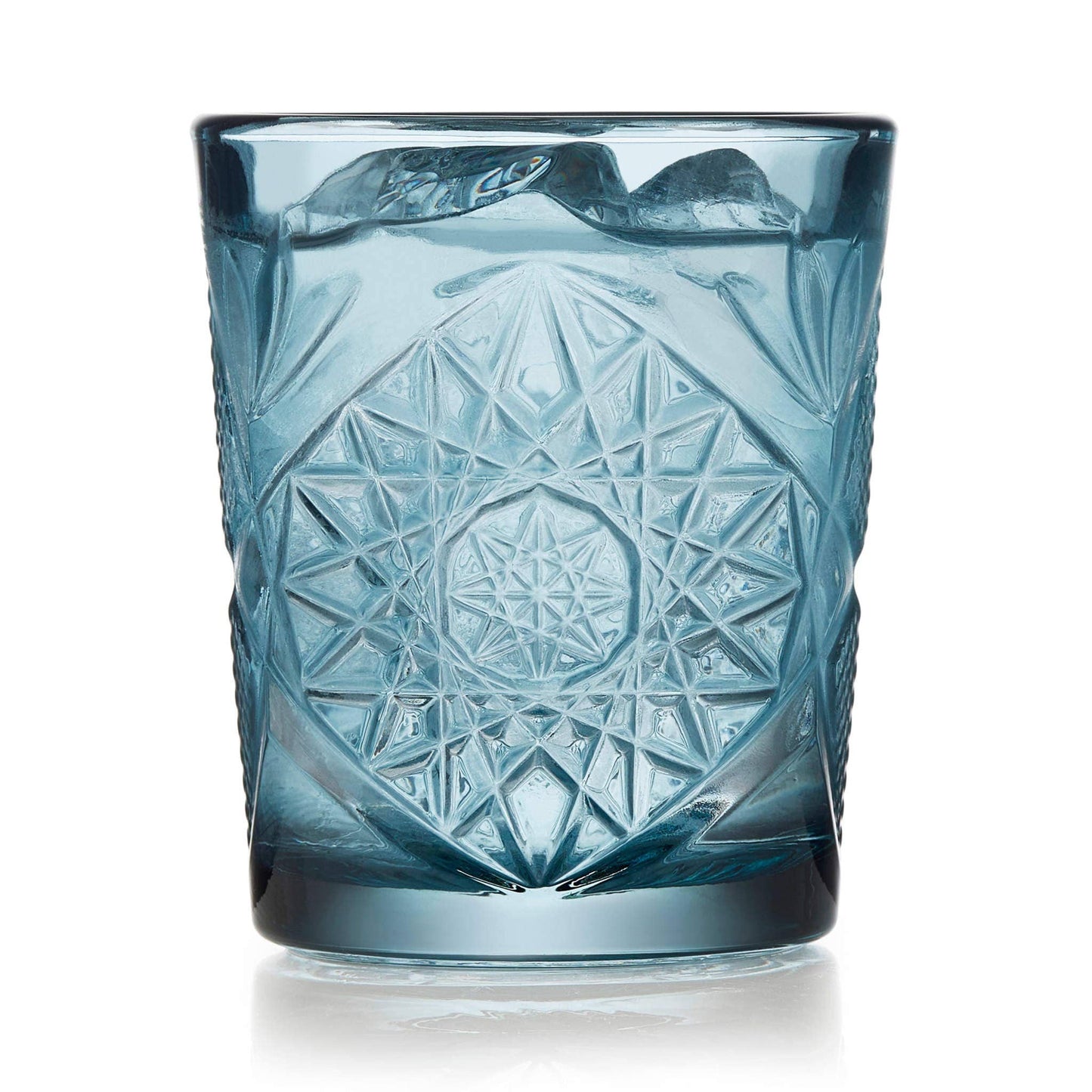 ETCHED VINTAGE ROCKS GLASSES – BLUE TINTED, SET OF 4