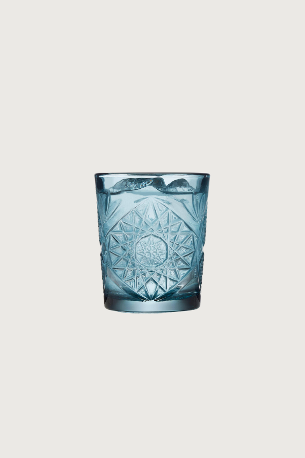ETCHED VINTAGE ROCKS GLASSES – BLUE TINTED, SET OF 4